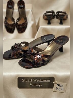 Stuart Weitzman Vintage Tortoise Patent Leather Kitten Heels - Size 6.5 B